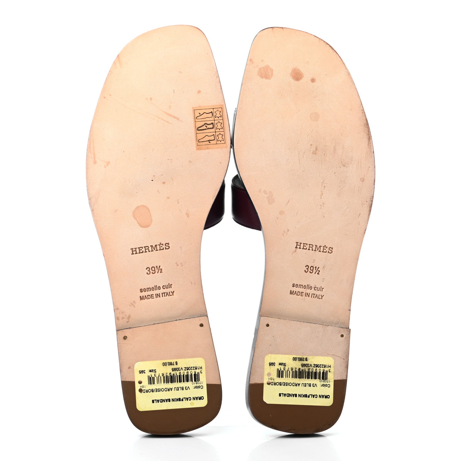 Hermes Box Calfskin Oran Sandals 39.5 Bleu Ardoise Bordeaux 5 of 8