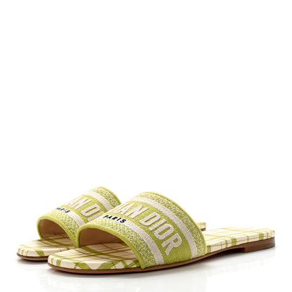 Christian Dior Canvas Check'N'Dior Pop Embroidered Dway Flat Slide Sandals 35 Chartreuse 3 of 10