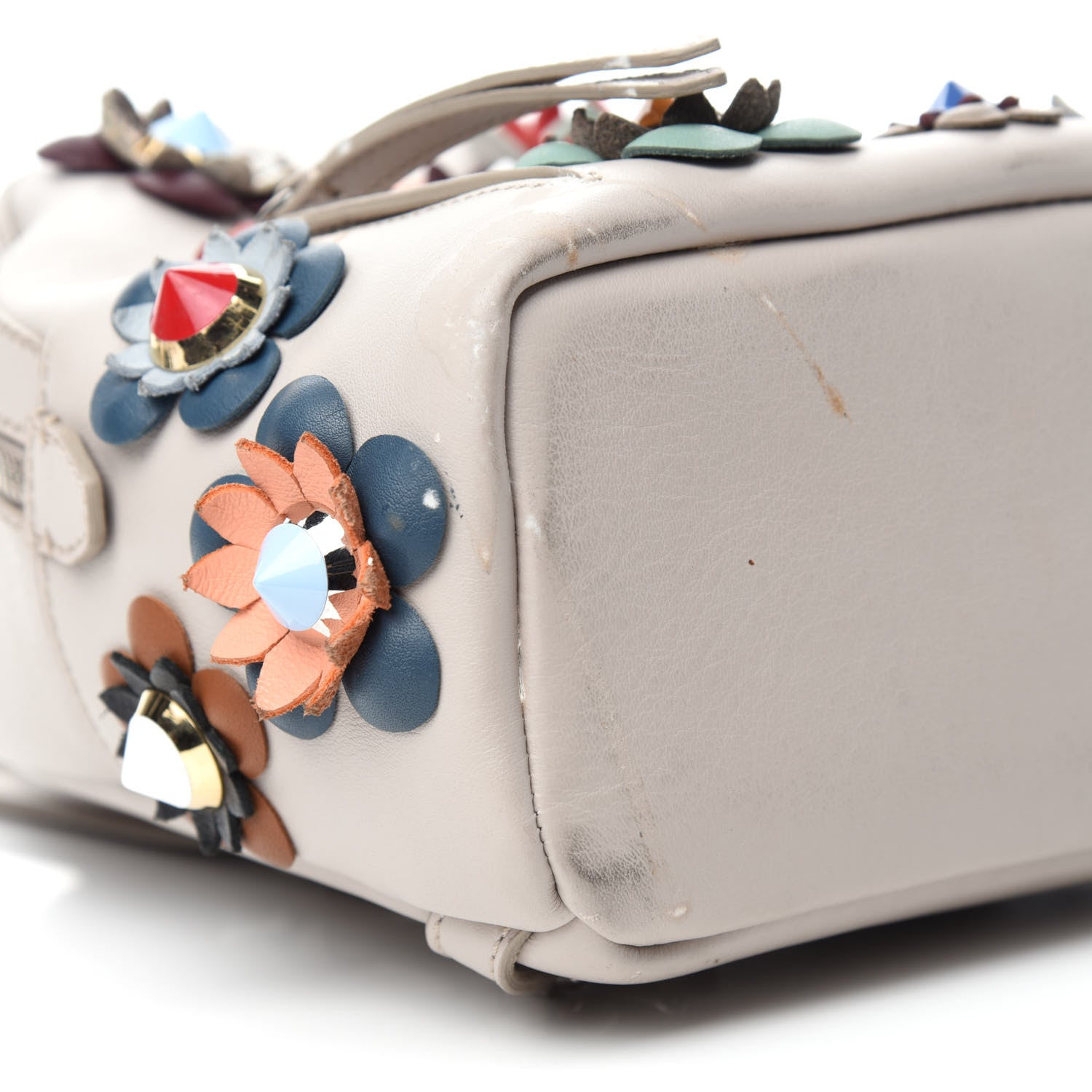 Fendi Vitello Dolce Flowerland Studded Mini Backpack Grigio Polvere Multicolor 6 of 17