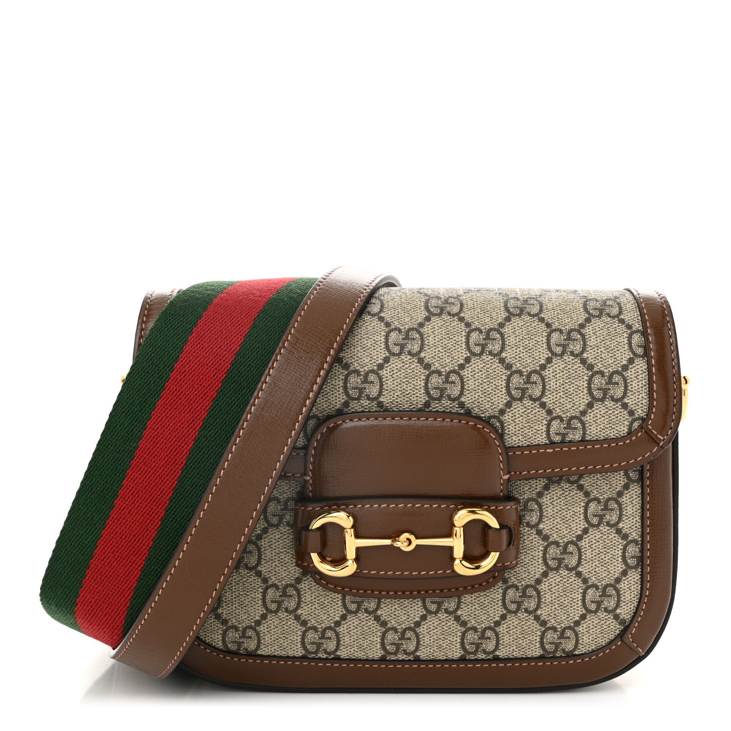 Gucci GG Supreme Monogram Azalea Calfskin Web Mini Horsebit 1955 Shoulder Bag Beige Ebony Brown Sugar 1 of 11