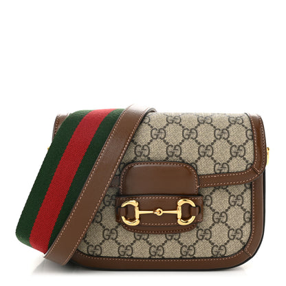 Gucci GG Supreme Monogram Azalea Calfskin Web Mini Horsebit 1955 Shoulder Bag Beige Ebony Brown Sugar 1 of 11