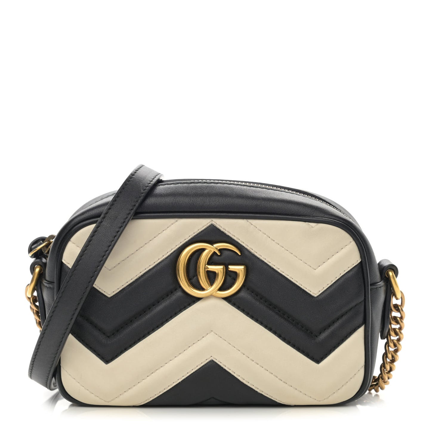 Calfskin Matelasse Mini GG Marmont Chain Shoulder Bag Black White