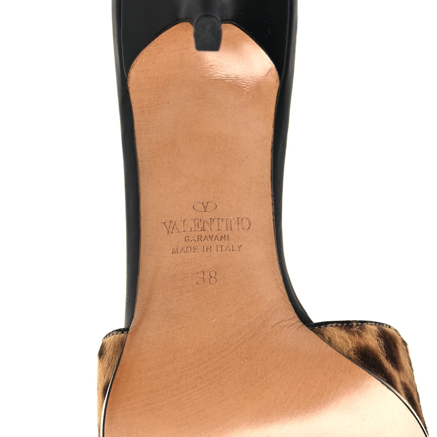 Calf Hair Leopard Print VLogo 65mm Slide Sandals 38 Black