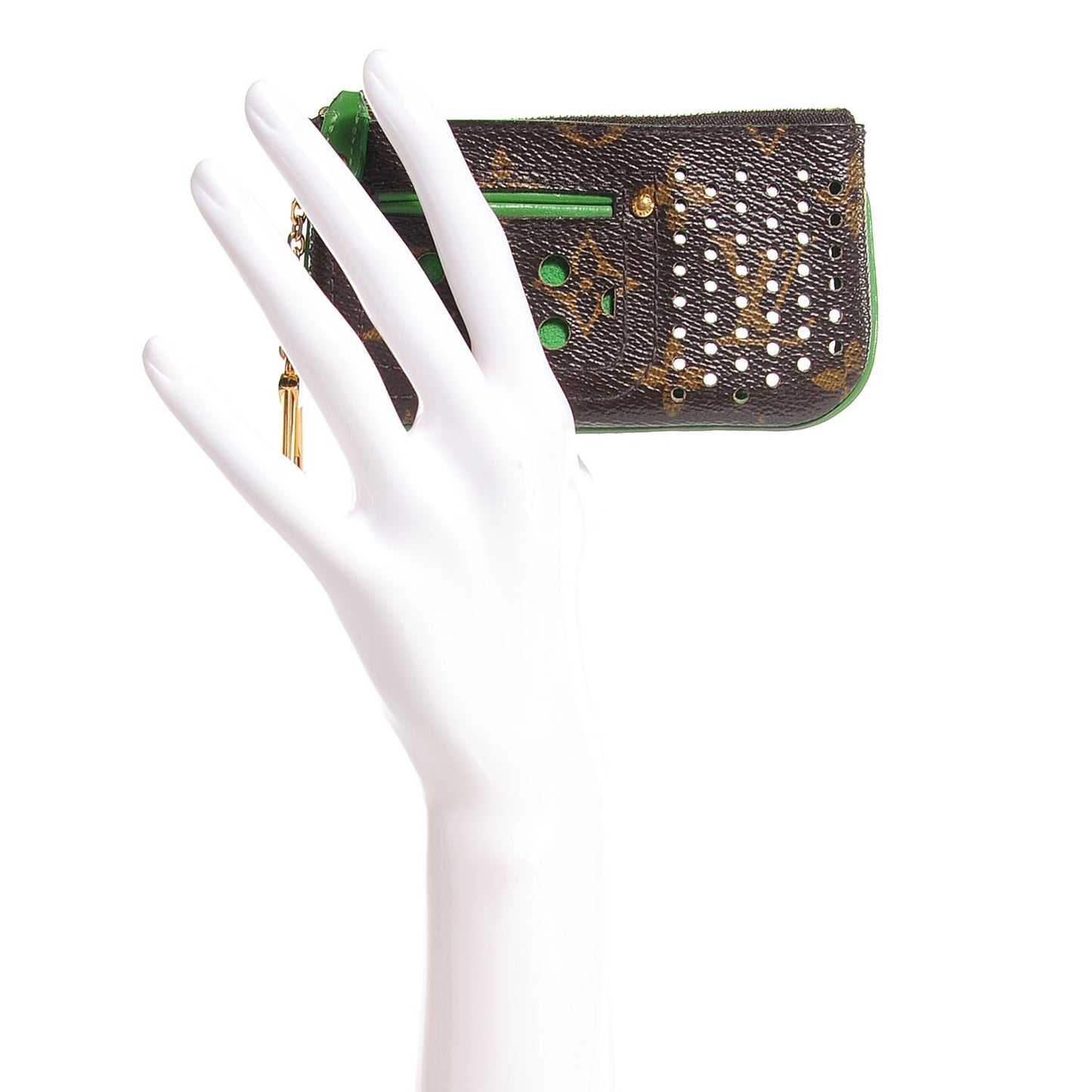 Monogram Perforated Key Pouch Green