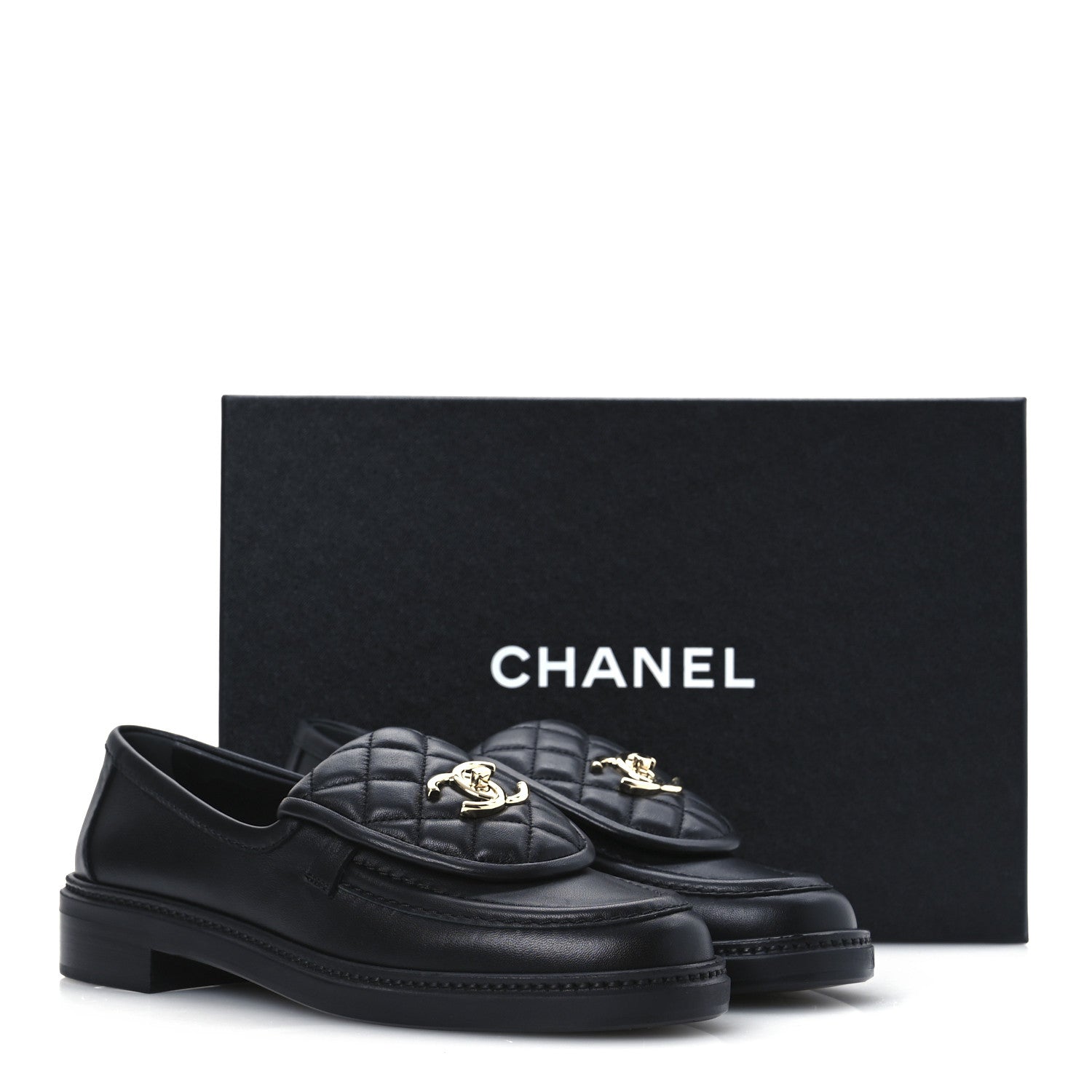 Chanel Lambskin Quilted CC Turnlock Loafers 38 Black 11 of 11