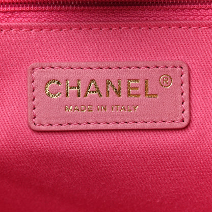 Chanel Straw Raffia Calfskin Striped Medium Deauville Tote Dark Beige Fuchsia Navy Blue 8 of 9