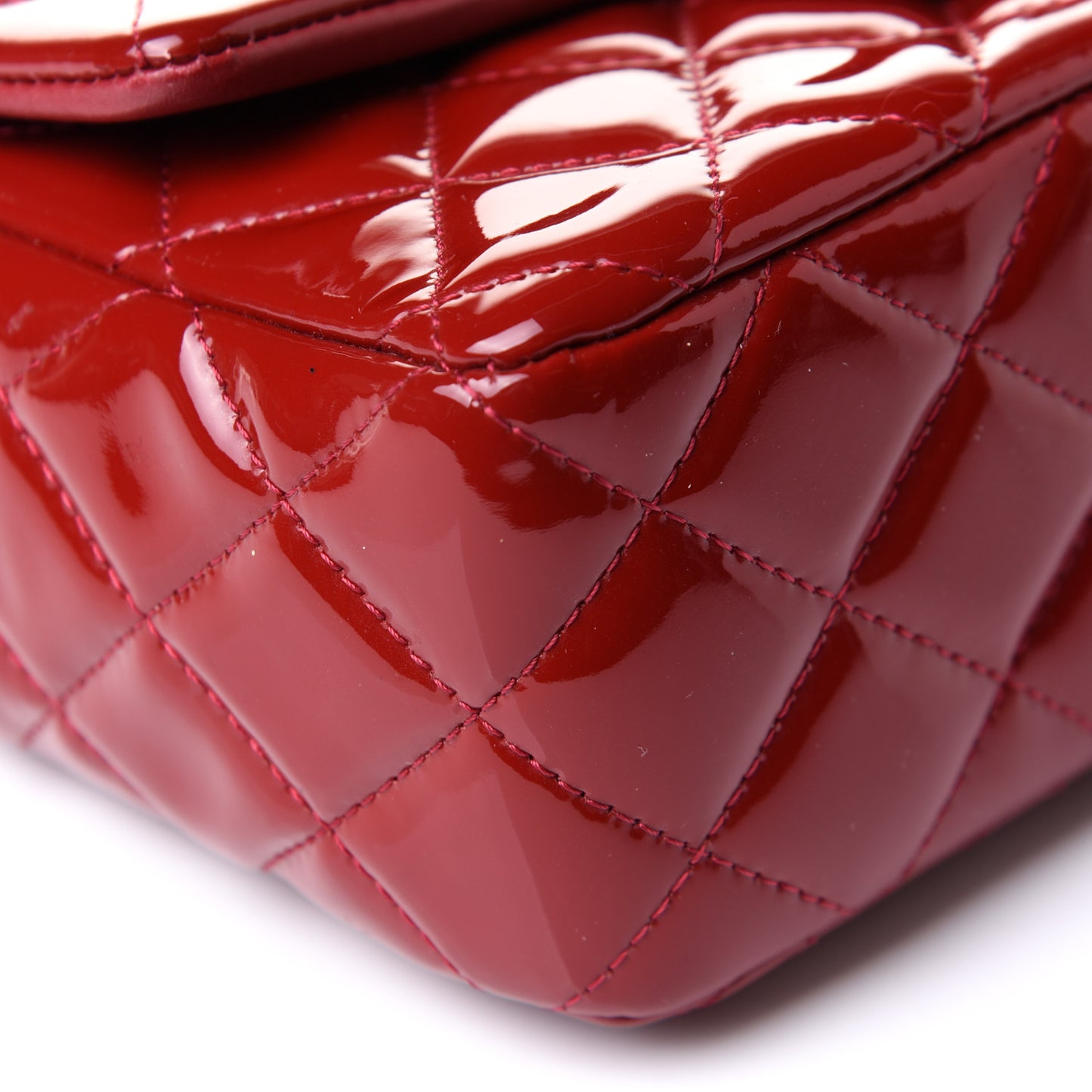 Patent Calfskin Quilted Mini Rectangular Flap Red