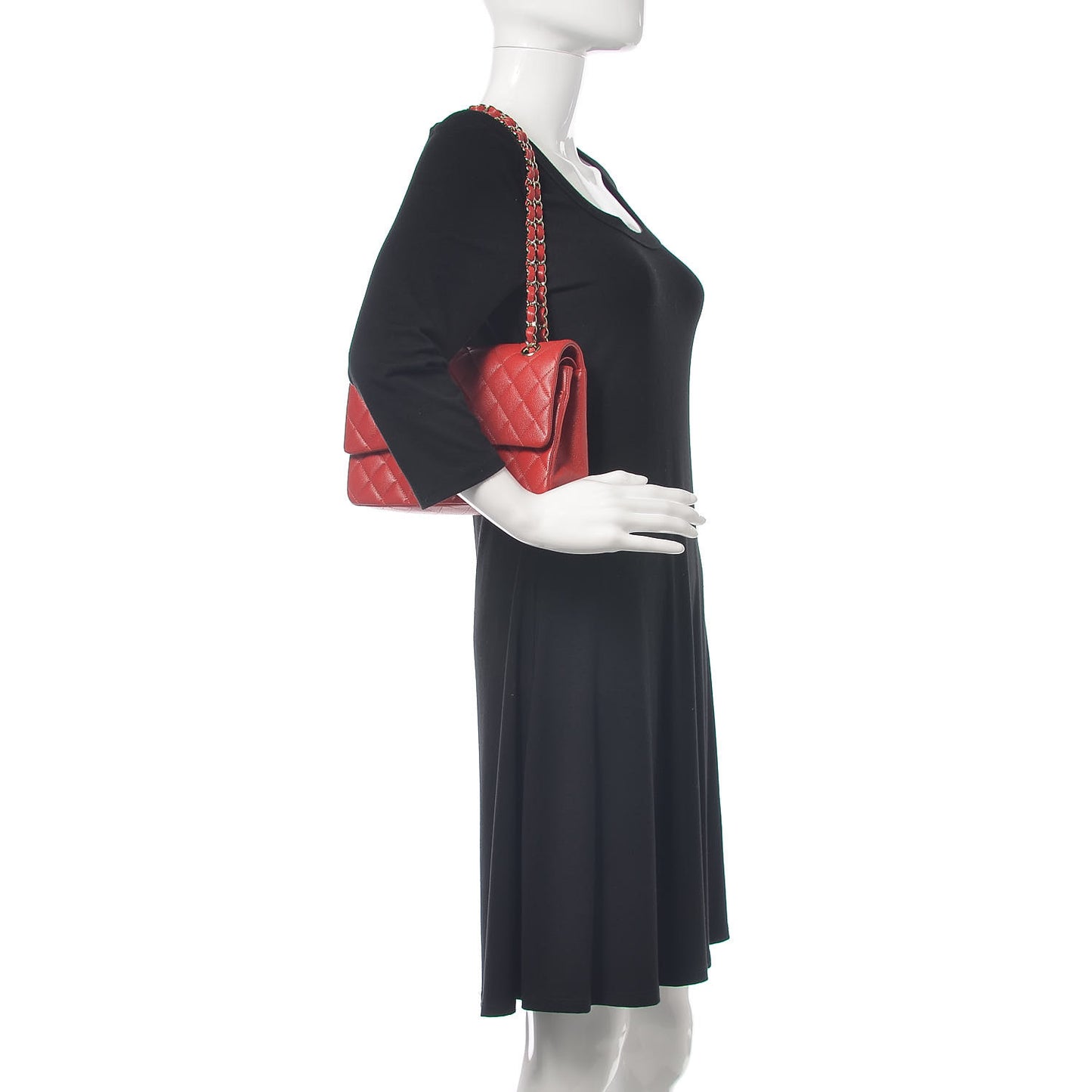 Caviar Quilted Medium Double Flap Red