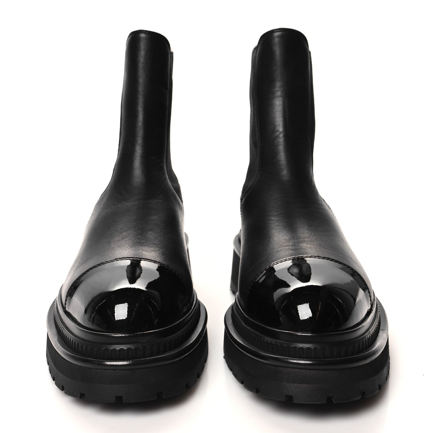 Chanel Crumpled Calfskin Patent Cap Toe Short Boots 36.5 Black 2 of 7
