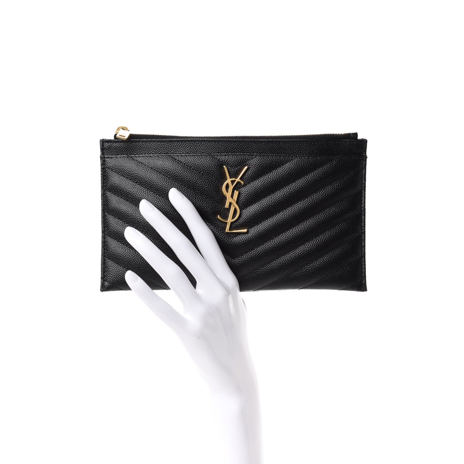 Saint Laurent Grain De Poudre Chevron Monogram Bill Pouch Black 2 of 7