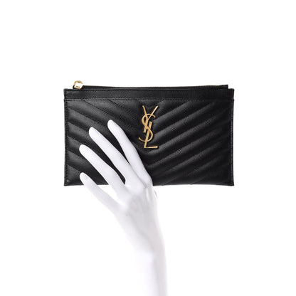 Saint Laurent Grain De Poudre Chevron Monogram Bill Pouch Black 2 of 7