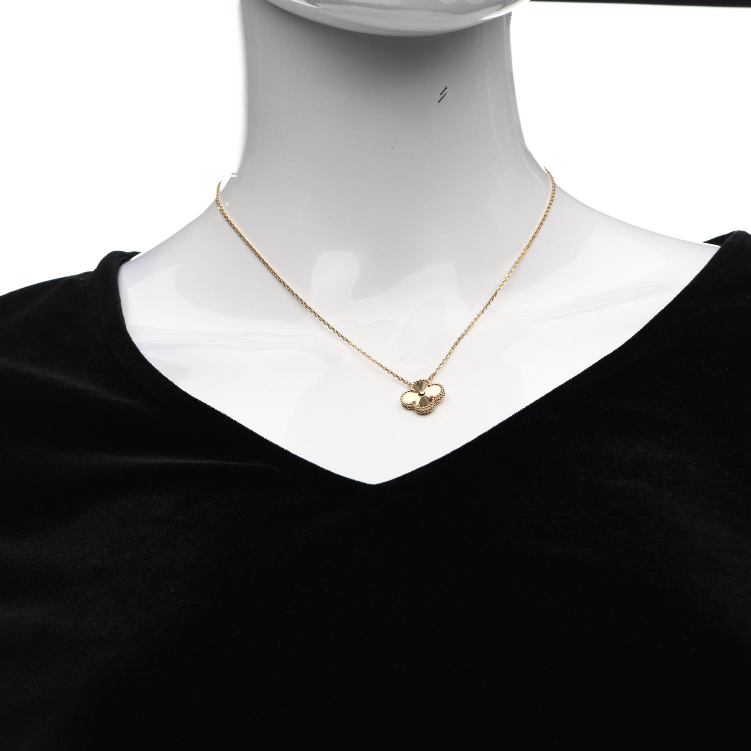 Van Cleef & Arpels 18K Yellow Gold Guilloche Vintage Alhambra Pendant Necklace 2 of 6