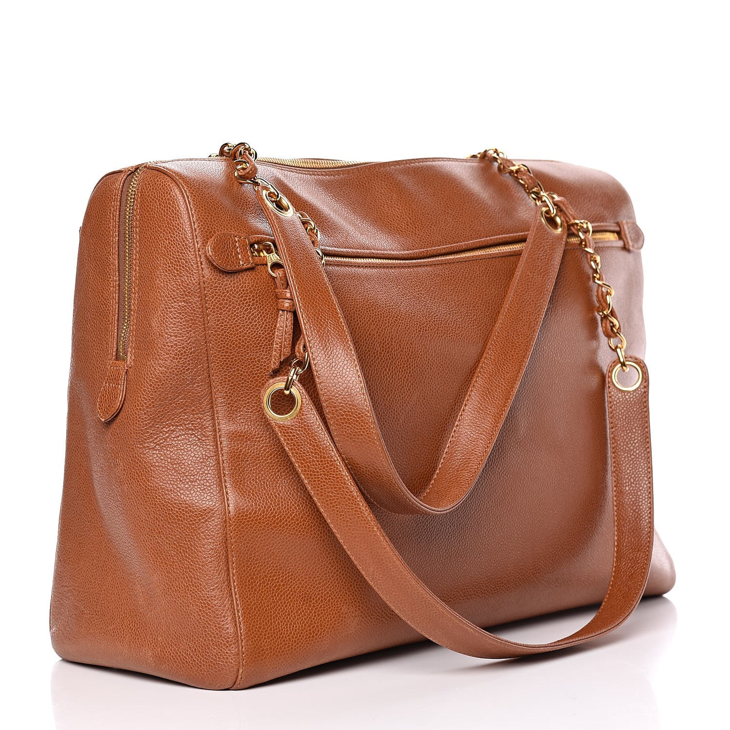 Caviar Large CC Shoulder Bag Light Brown