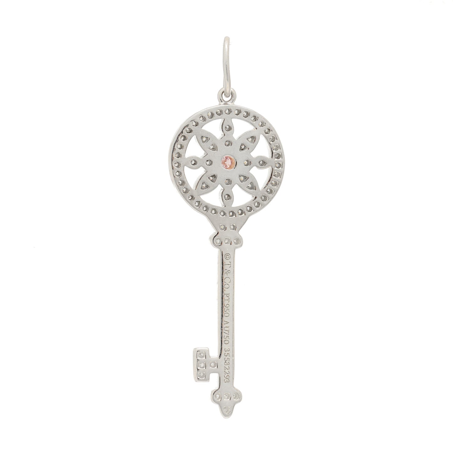 Platinum 18K Rose Gold Pink Diamond Daisy Key Pendant
