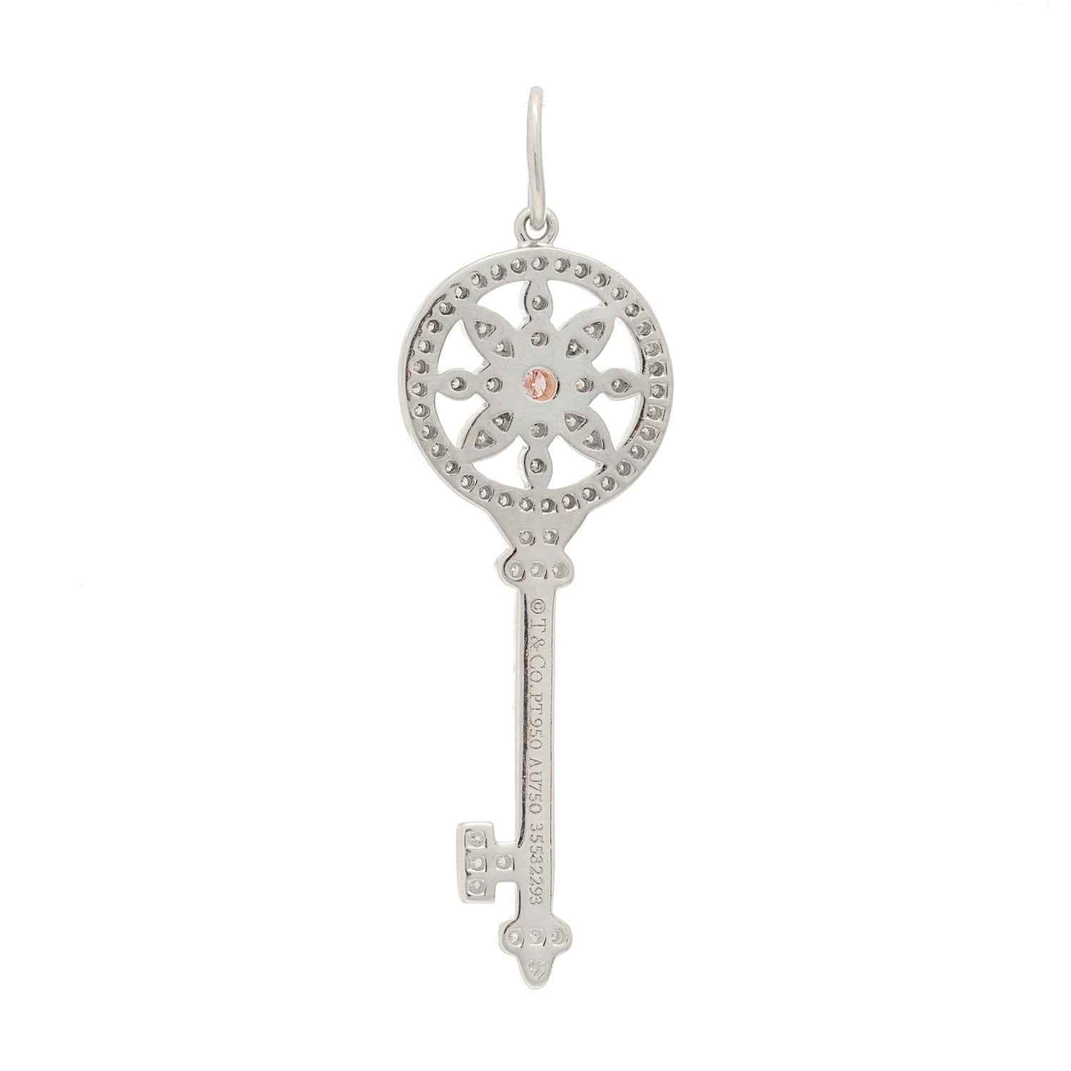 Tiffany Platinum 18K Rose Gold Pink Diamond Daisy Key Pendant 3 of 4
