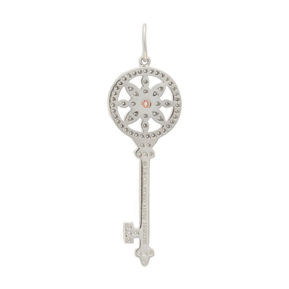 Tiffany Platinum 18K Rose Gold Pink Diamond Daisy Key Pendant 3 of 4