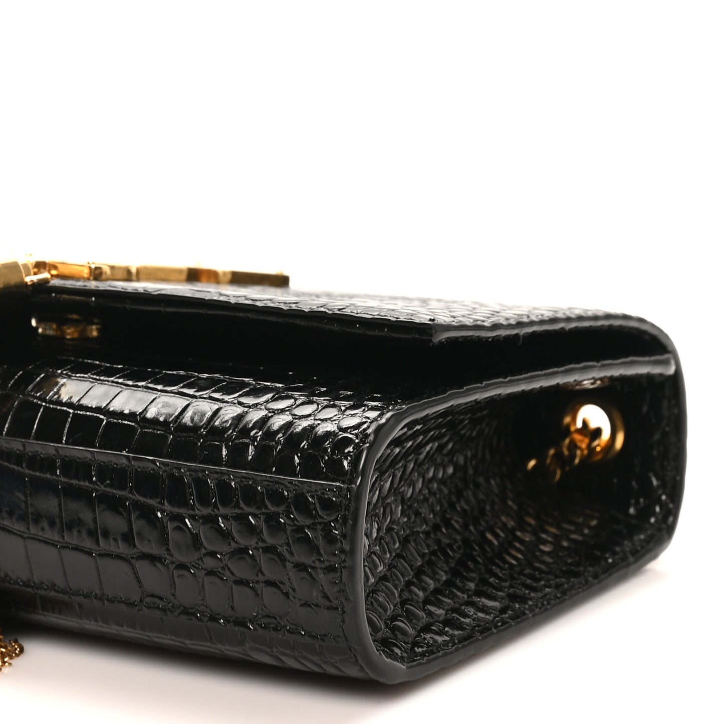 Calfskin Crocodile Embossed Small Classic Monogram Kate Tassel Satchel Black