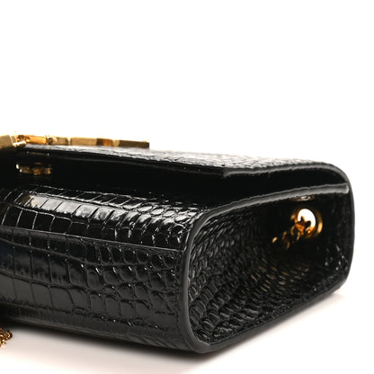 Saint Laurent Calfskin Crocodile Embossed Small Classic Monogram Kate Tassel Satchel Black 10 of 10
