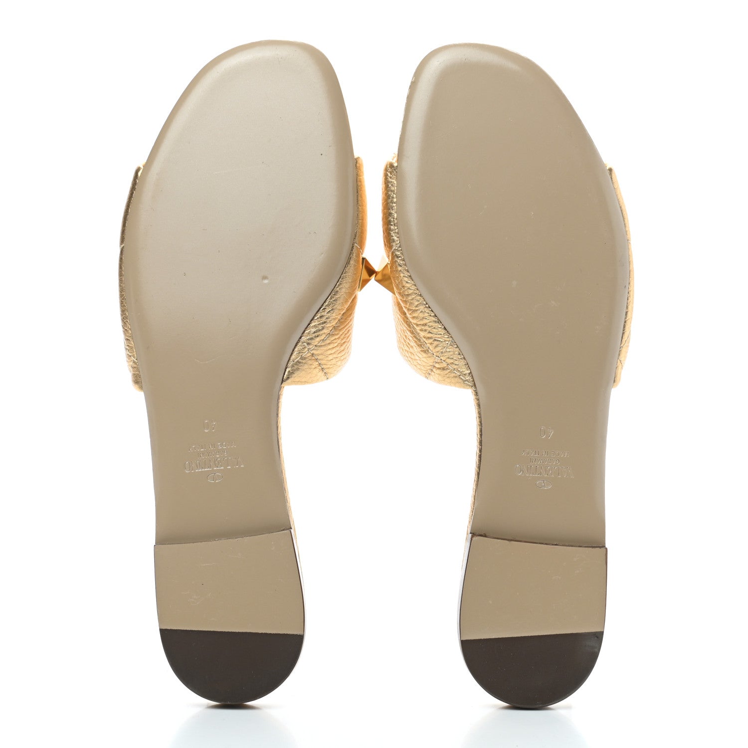Valentino Garavani Metallic Pebbled Calfskin Roman Stud Flat Slide Sandals 40 Antique Brass 5 of 9