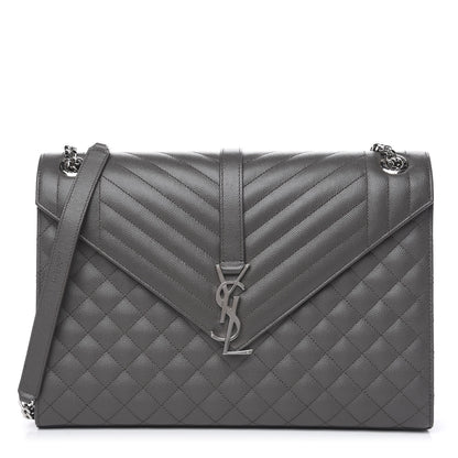 Saint Laurent Grain De Poudre Large Tri-Quilt Monogram Satchel Fog 1 of 8
