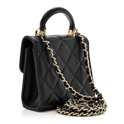 Chanel Lambskin Quilted Top Handle Flap Clutch With Chain Black 3 of 10