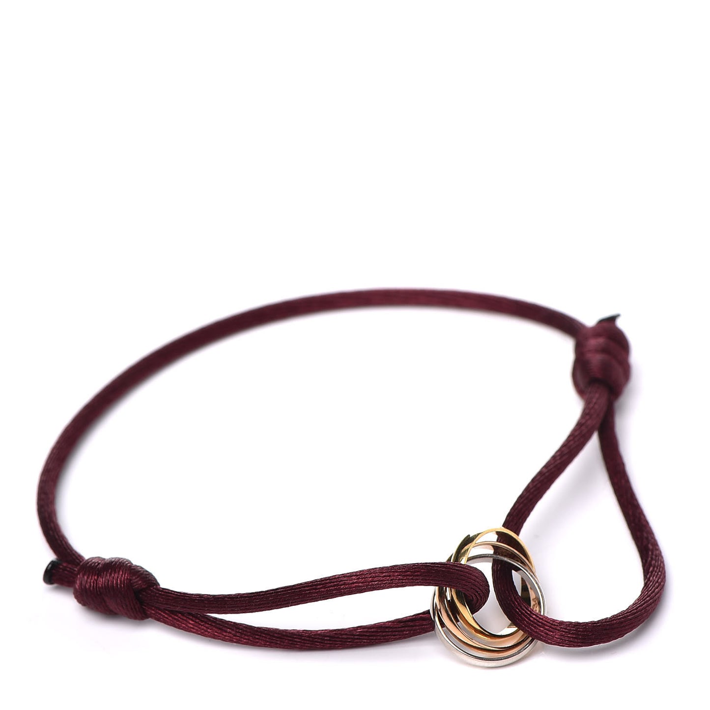 18K Pink Yellow White Gold Trinity Adjustable Cord Bracelet Burgundy