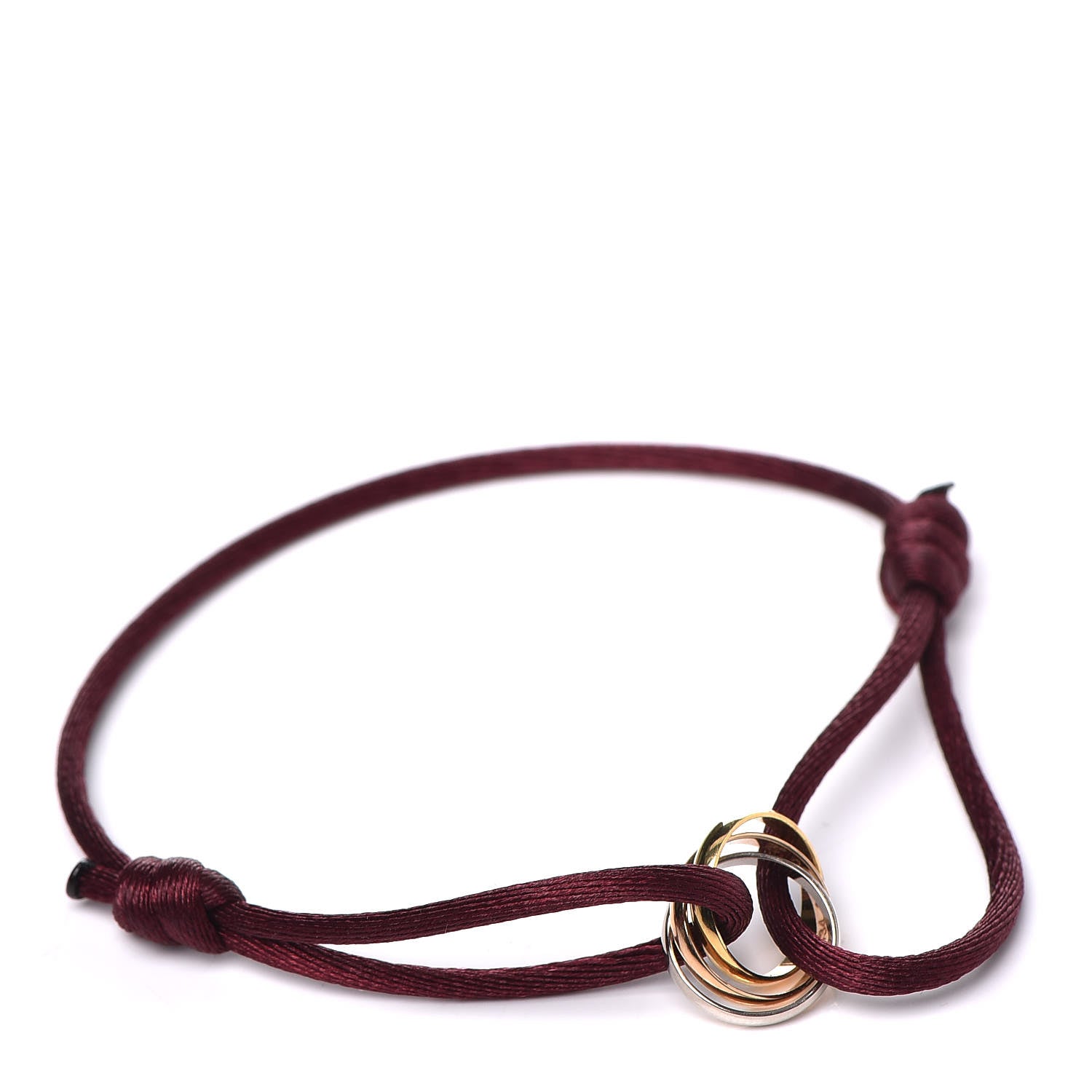 Cartier 18K Pink Yellow White Gold Trinity Adjustable Cord Bracelet Burgundy 1 of 7