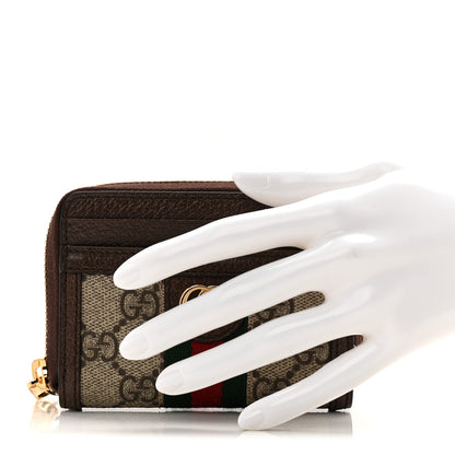 Gucci GG Supreme Monogram Textured Dollar Calfskin Web Ophidia Zip Around Card Case Wallet Beige Ebony New Acero 2 of 8