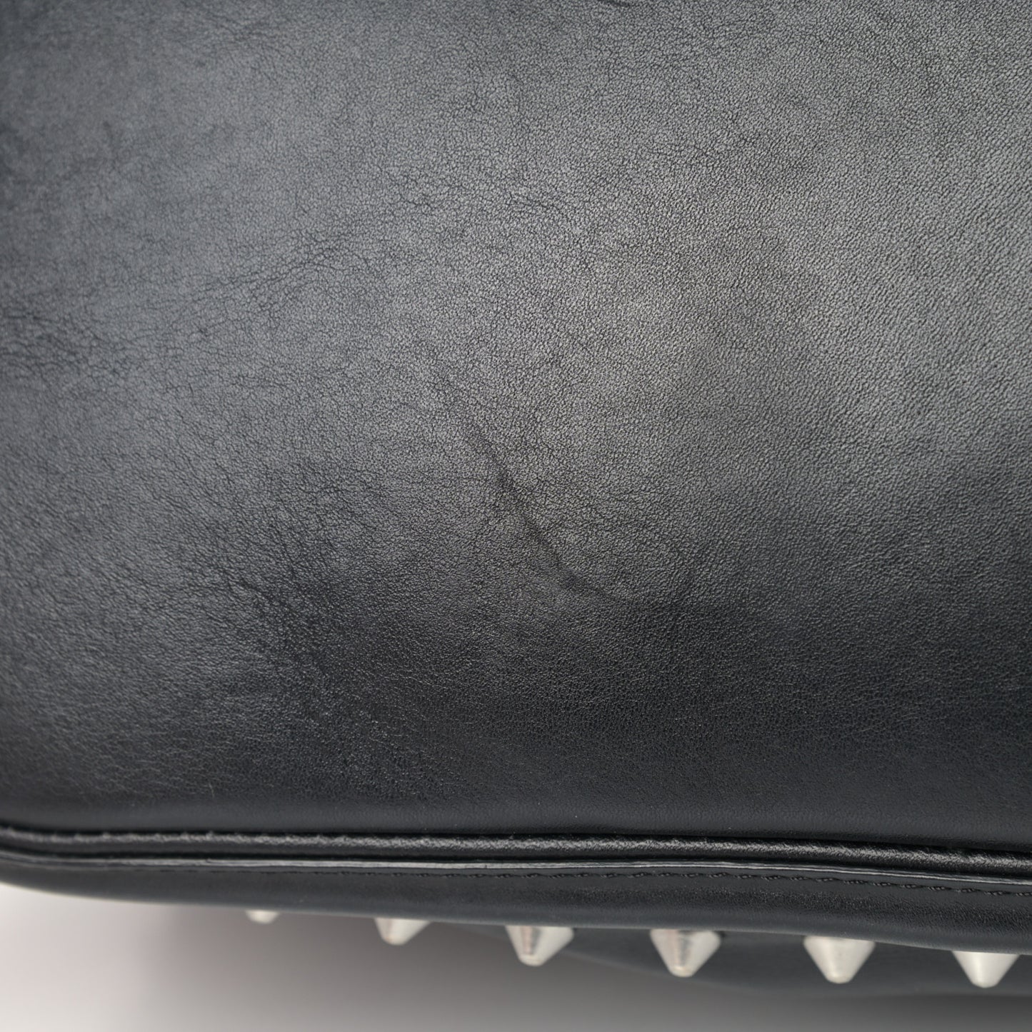 Pebbled Calfskin Skull Studded Padlock Tote Black