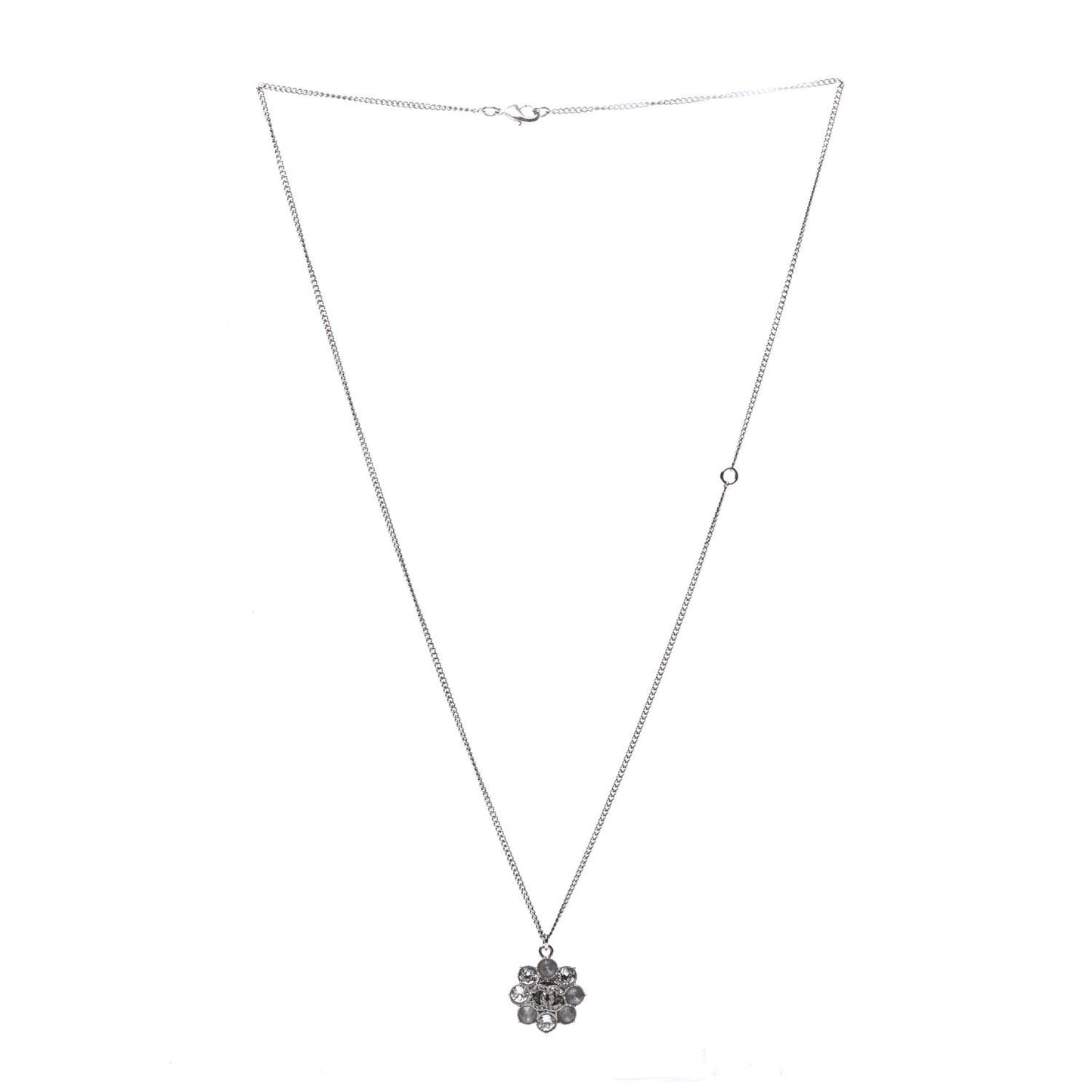 Crystal CC Flower Pendant Necklace Silver