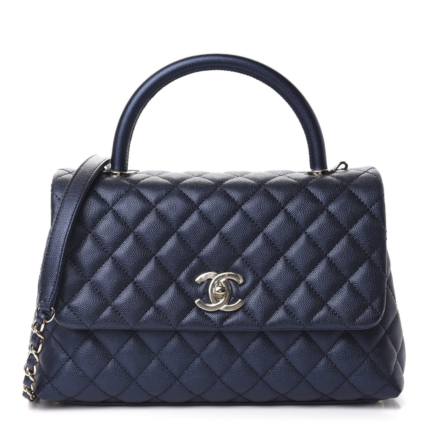 Chanel Iridescent Caviar Quilted Small Coco Handle Flap Dark Blue 1 of 11