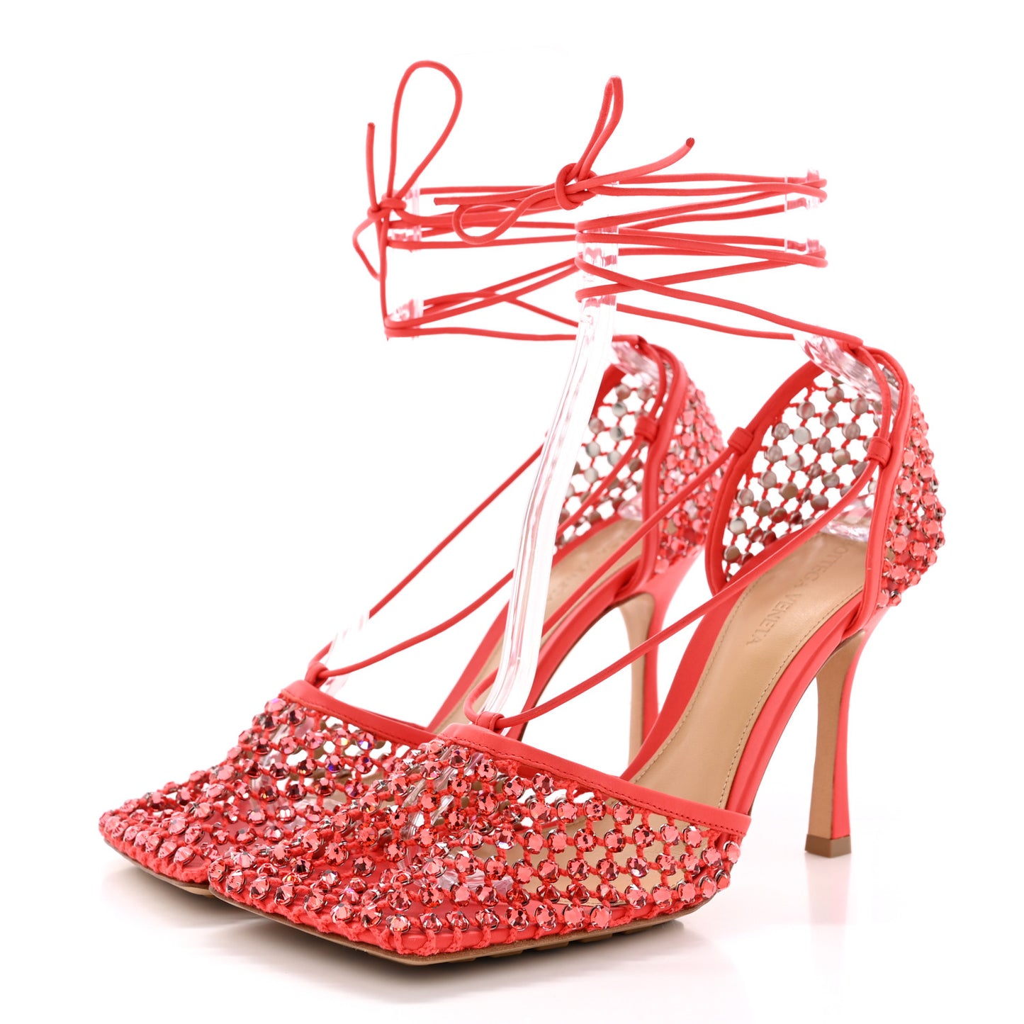 Mesh Nappa Crystal Embellished Sparkle Stretch Ankle Tie 90mm Sandals 41 Sunburst