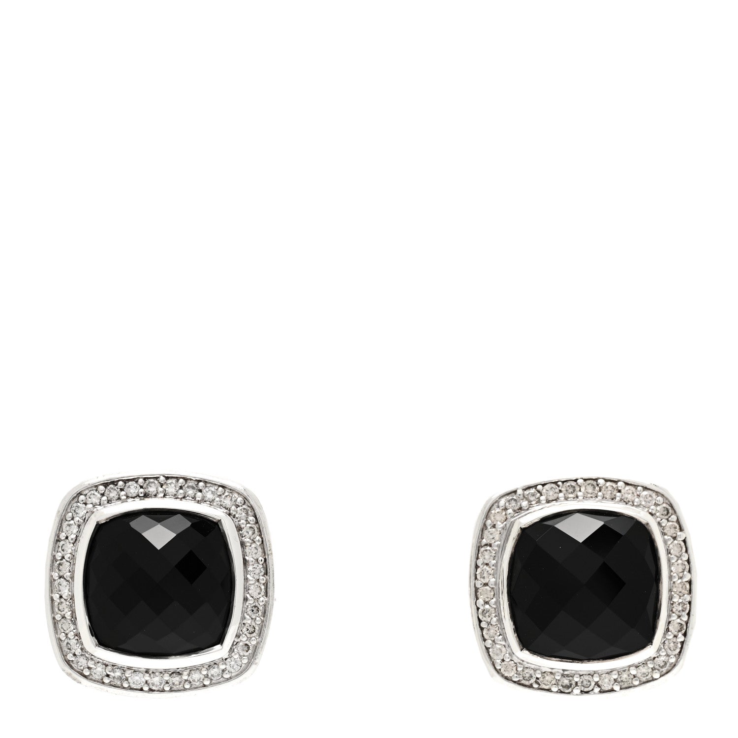 David Yurman Sterling Silver Pave Diamond Black Onyx 11mm Albion Earrings 1 of 5
