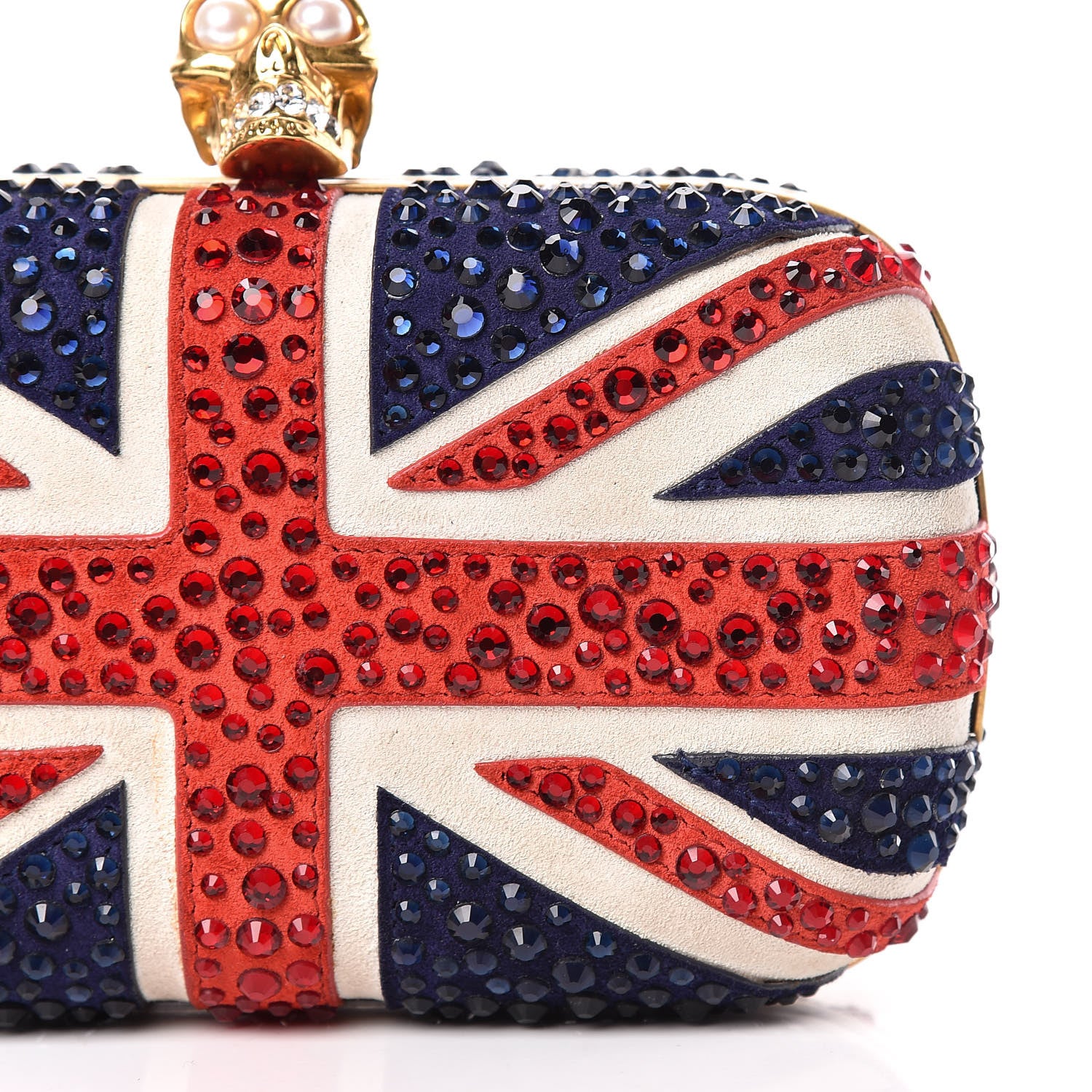 Alexander McQueen Suede Swarovski Crystal Pearl Britannia Skull Box Clutch Red Blue 13 of 13