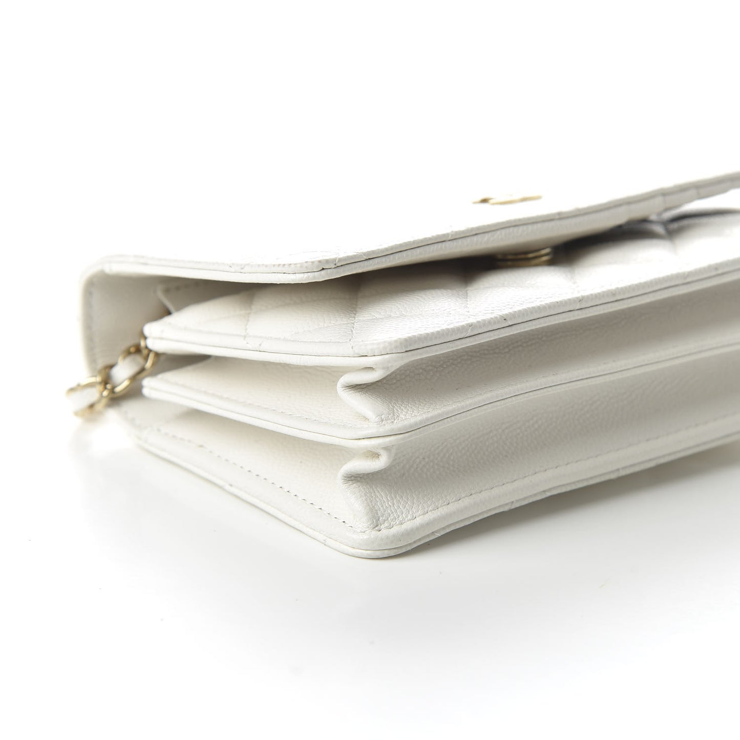Caviar Quilted Mini Wallet On Chain WOC White