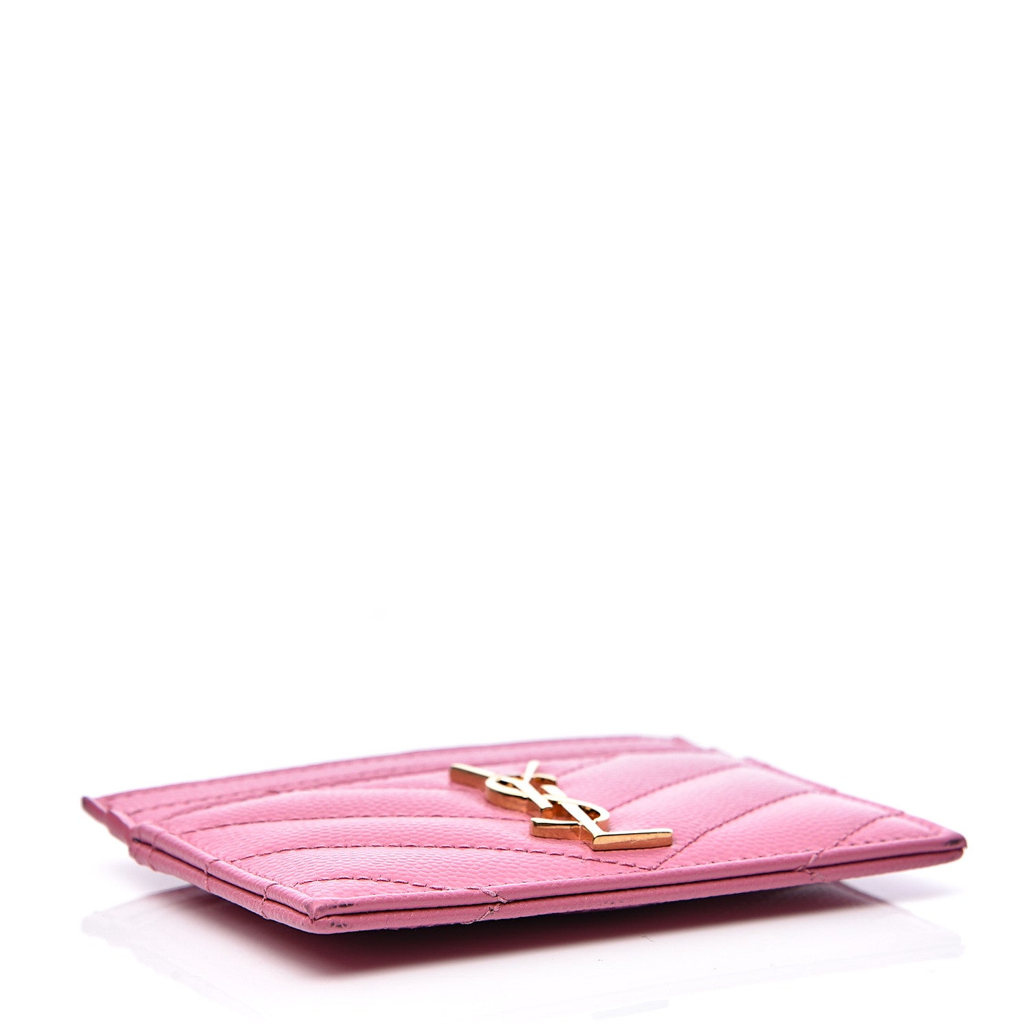 Saint Laurent Grain De Poudre Matelasse Chevron Monogram Credit Card Case Indian Pink 3 of 10