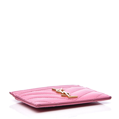 Saint Laurent Grain De Poudre Matelasse Chevron Monogram Credit Card Case Indian Pink 3 of 10