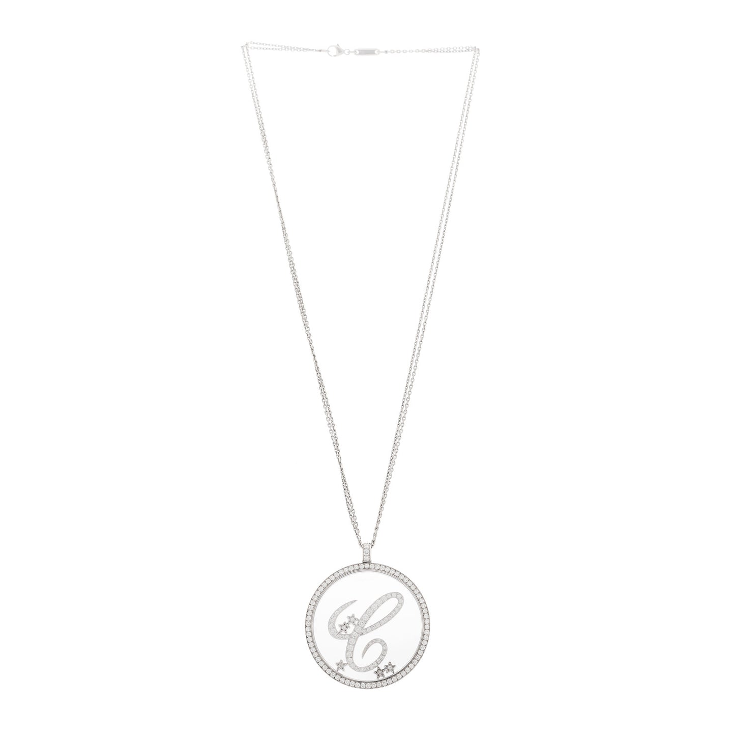 18K White Gold Diamond Happy Diamonds Letter C Pendant Necklace