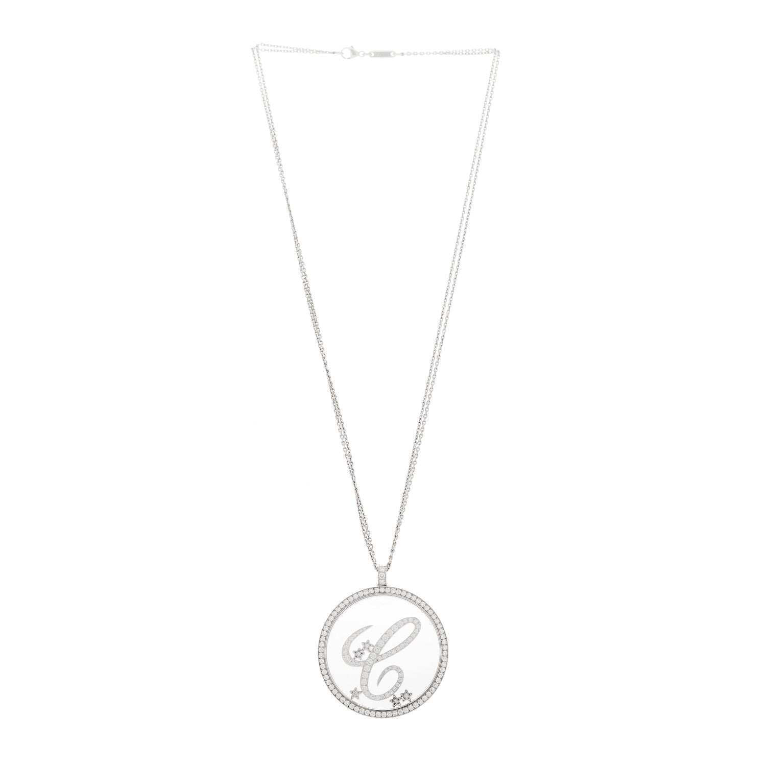 Chopard 18K White Gold Diamond Happy Diamonds Letter C Pendant Necklace 3 of 5