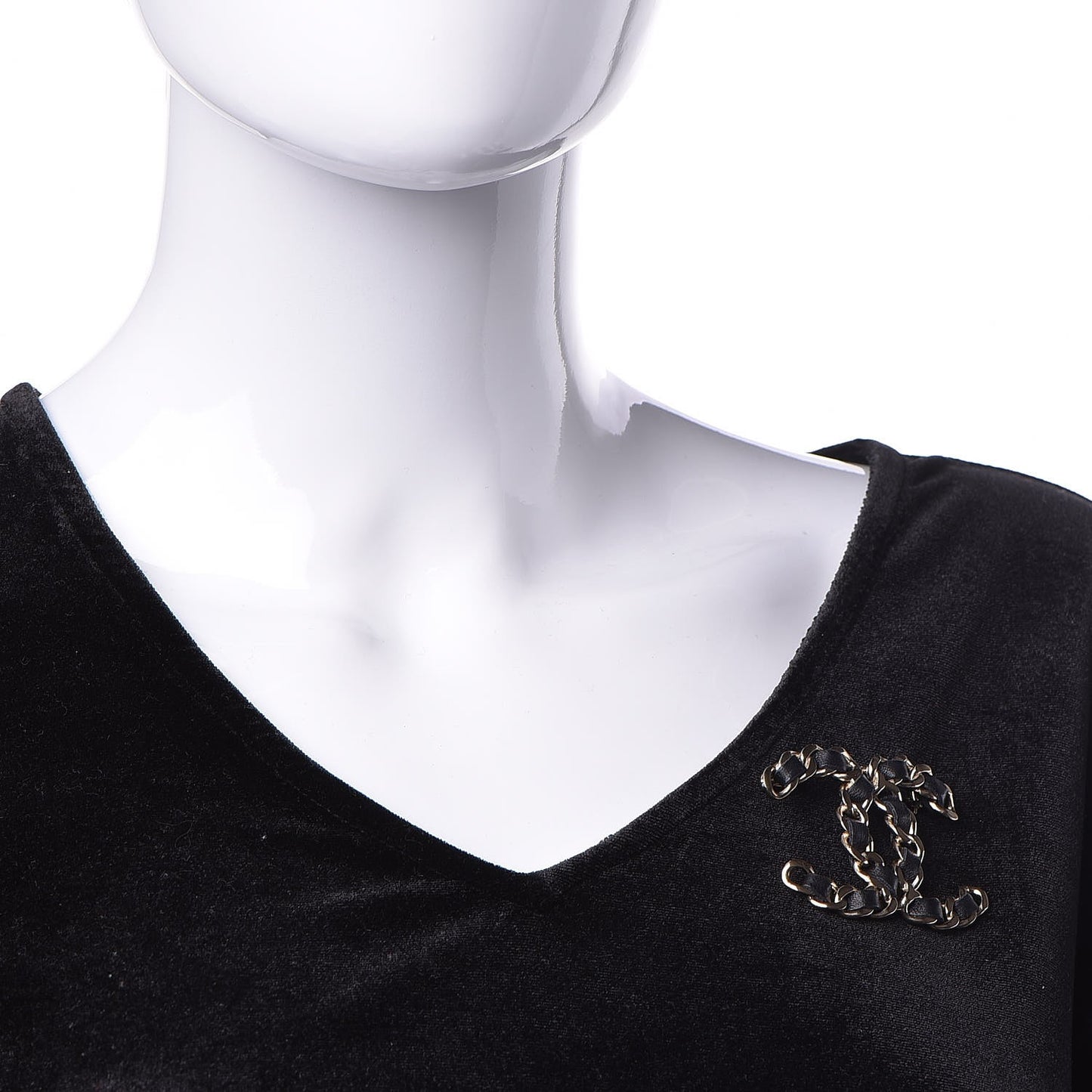 Lambskin Chain CC Brooch Black Gold