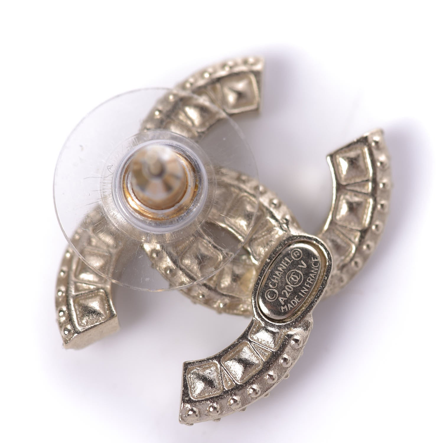 Chanel Crystal Timeless CC Earrings Light Gold 3 of 4