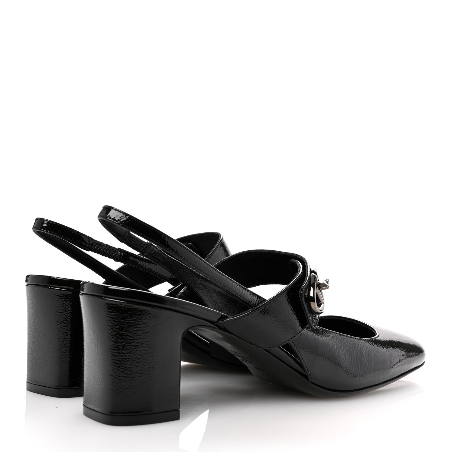 Valentino Garavani Wrinkled Patent Vlogo Turn Lock Slingback 65mm Pumps 40 Black 5 of 10