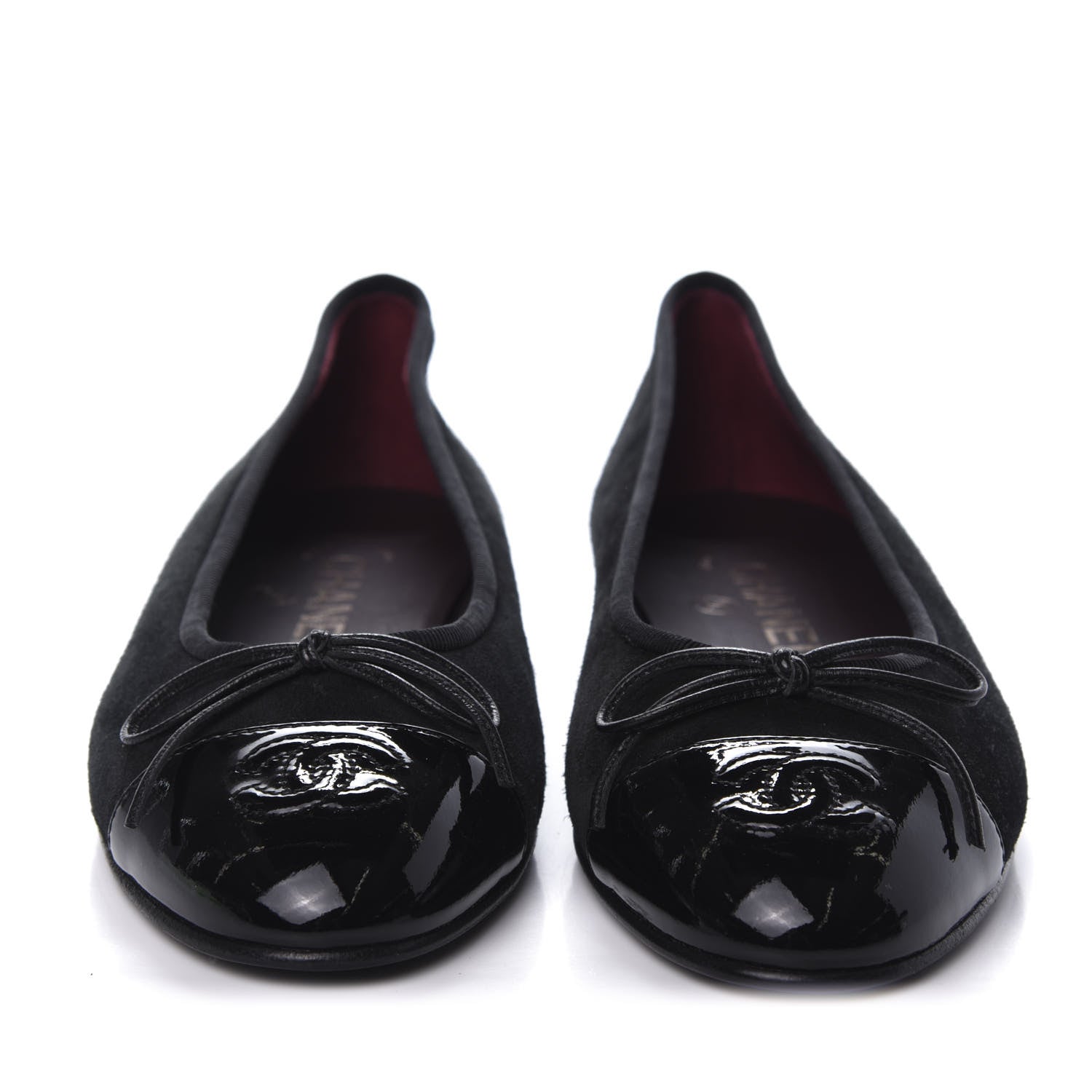 Chanel Suede Patent Cap Toe CC Ballerina Flats 36.5 Black 2 of 7