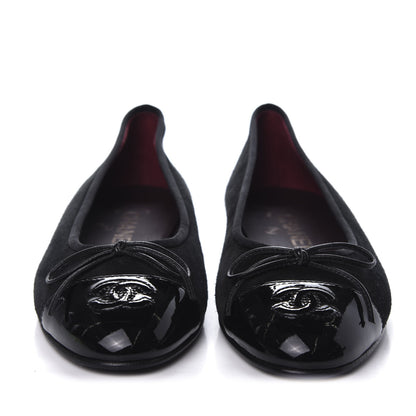 Chanel Suede Patent Cap Toe CC Ballerina Flats 36.5 Black 2 of 7