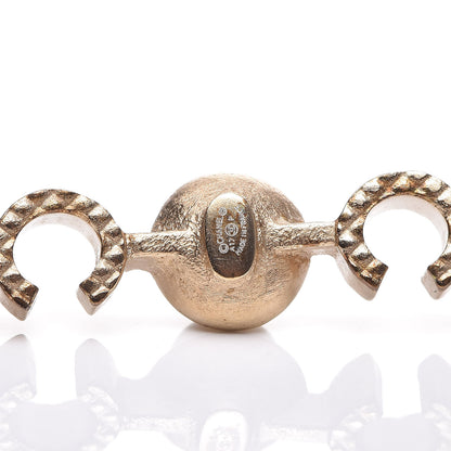 Chanel Pearl Enamel Logo Long Drop Earrings Gold 4 of 5