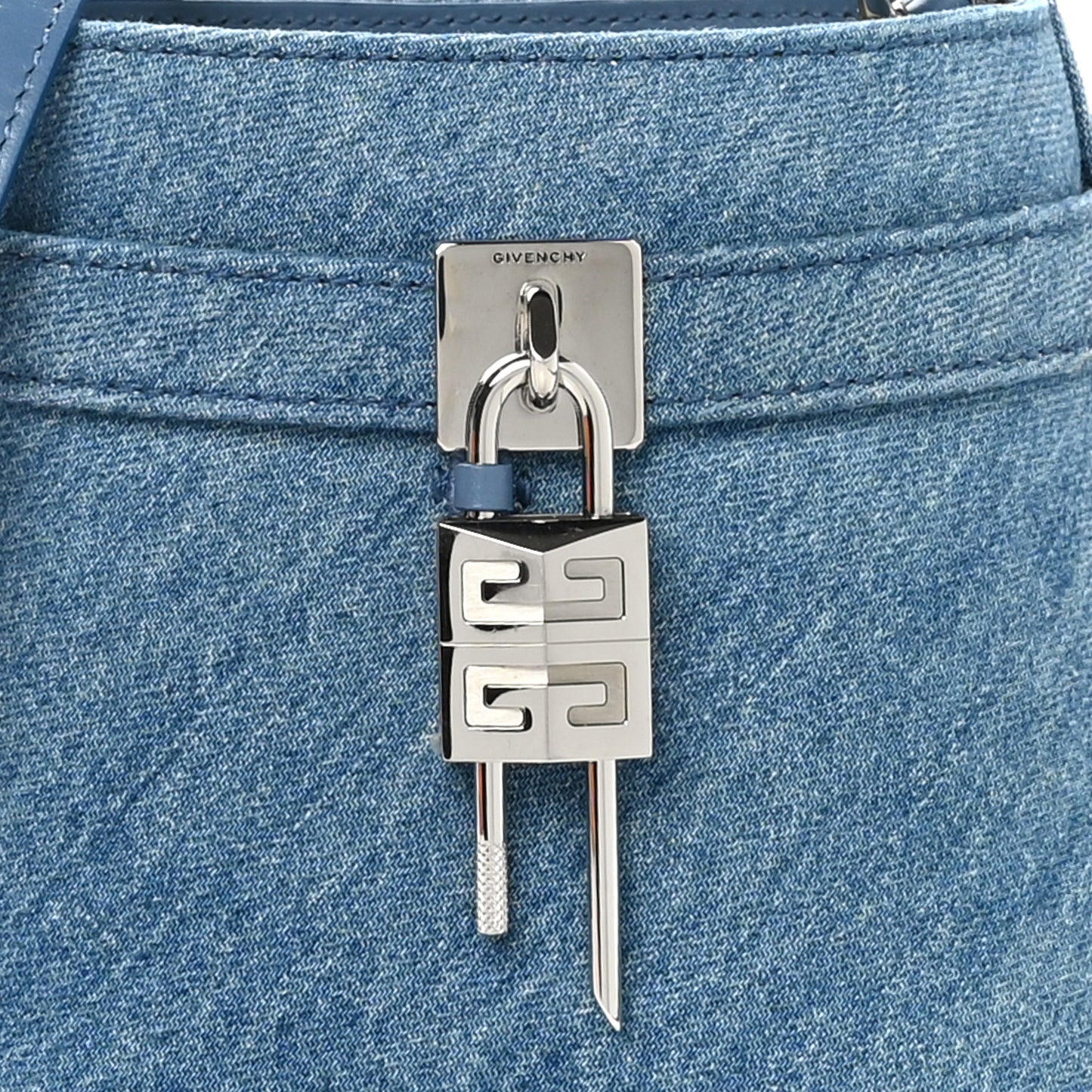 Denim Shark Lock Bucket Bag Medium Blue