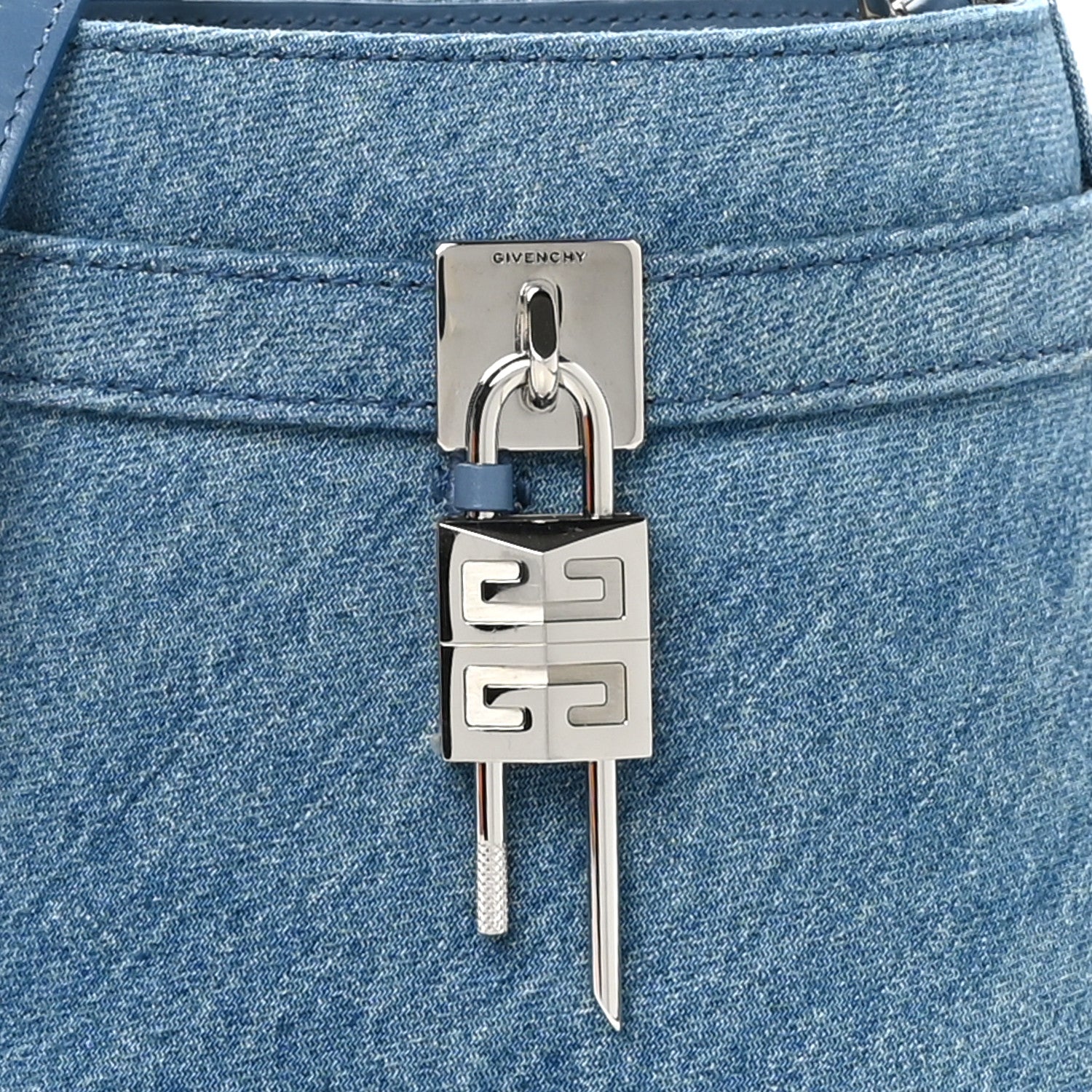 Givenchy Denim Shark Lock Bucket Bag Medium Blue 7 of 9