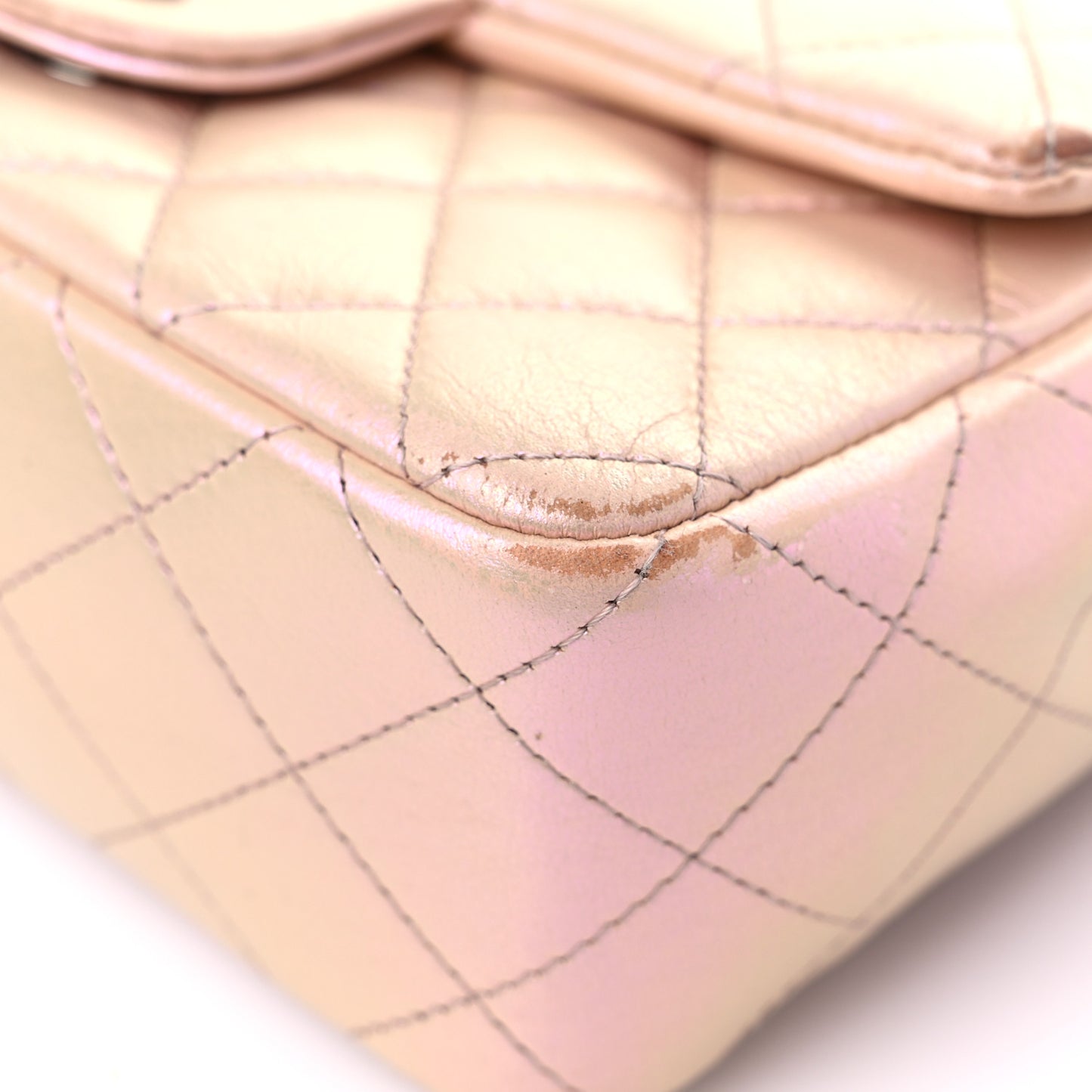 Iridescent Calfskin Quilted Mini Rectangular Flap Pink