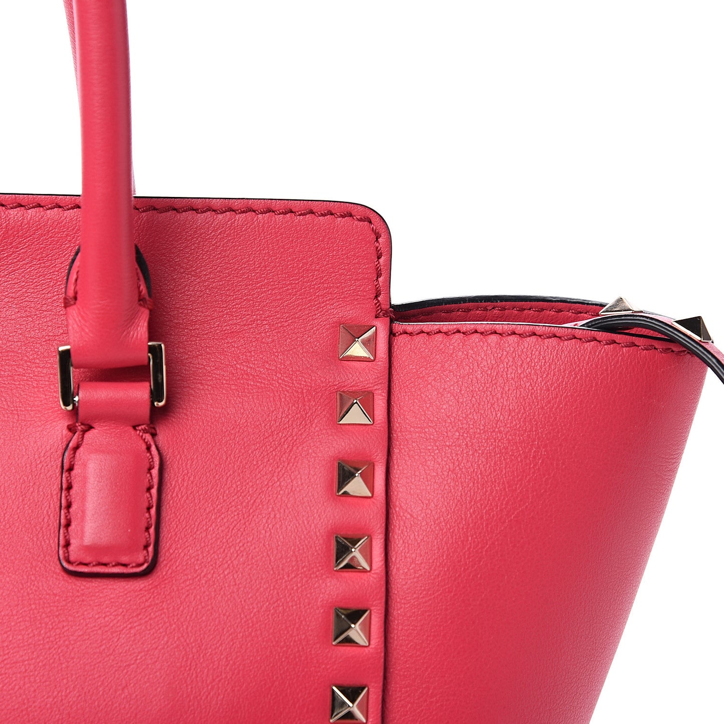 Vitello Small Rockstud Double Handle Tote Deep Fuxia