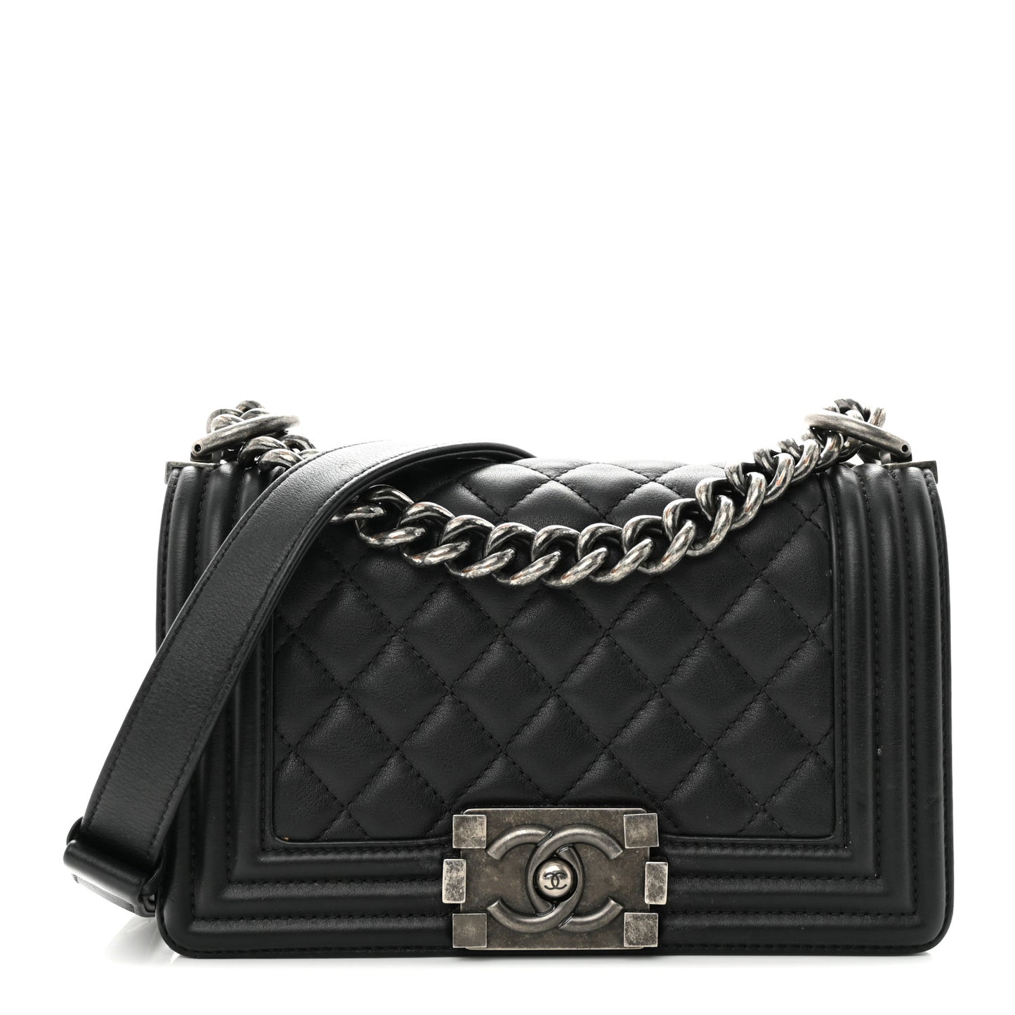 Calfskin Quilted Small Boy Flap Black